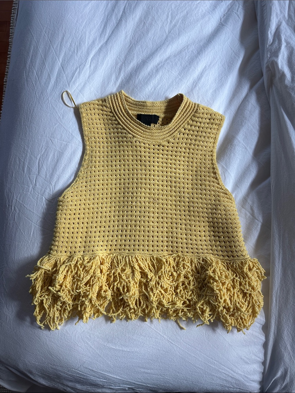 ZARA Yellow Sleeveless Fringe Knit Sweater Tank